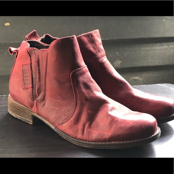 Joseph Seibel Red Cognac Leather Ankle Boots Booties Size 40/9.5 - Picture 1 of 10